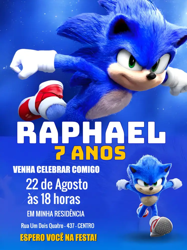 Convite Sonic Moedas – tema Mais pesquisados colorido, divertido, moderno, jogos, infantil, animado