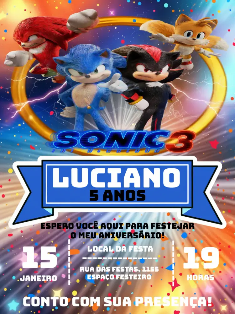 Convite Sonic The Hedgehog Tails