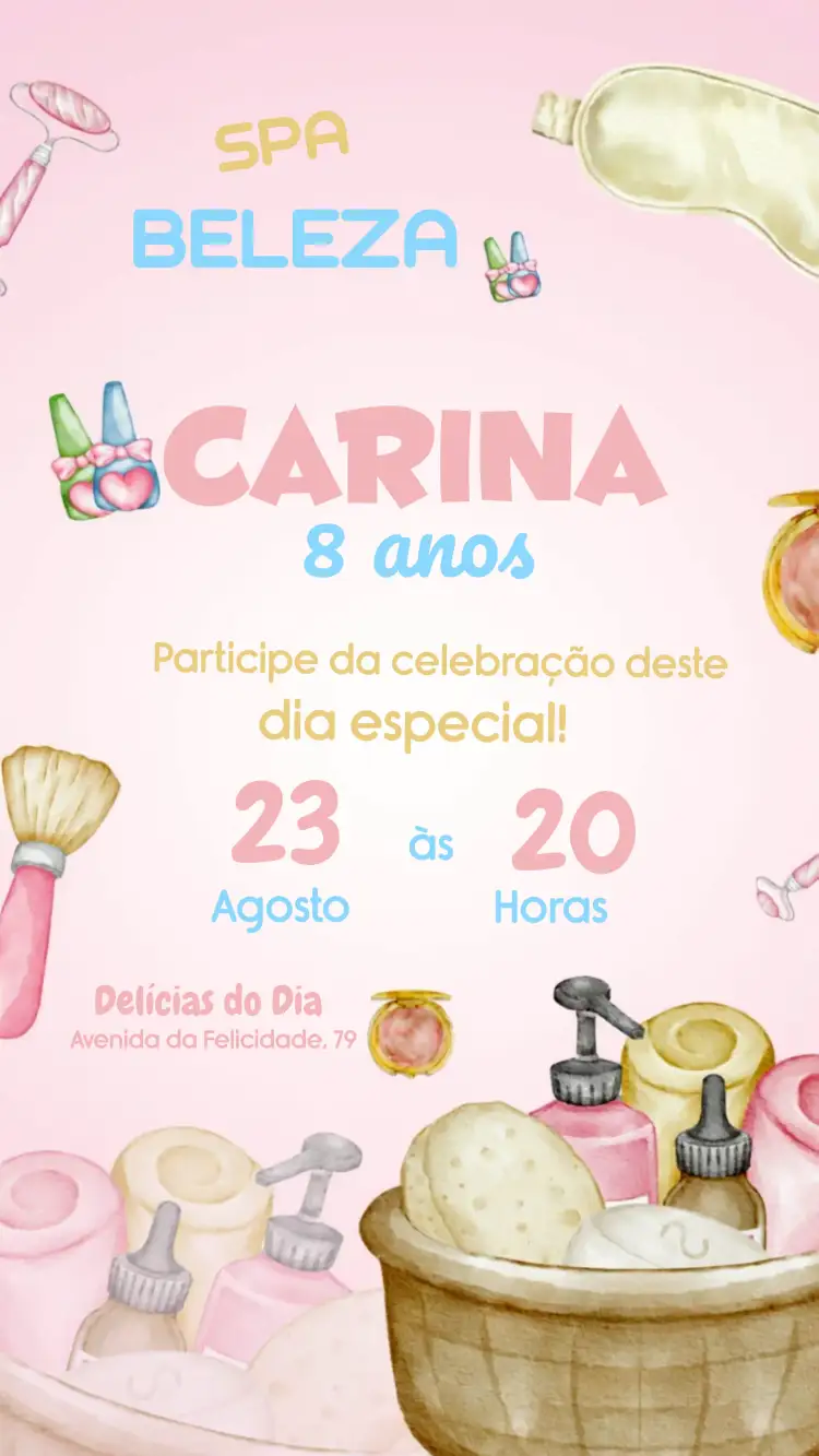 Convite Spa Party Beleza – tema Mais pesquisados rosa, moderno, divertido, estético, jovial, temático