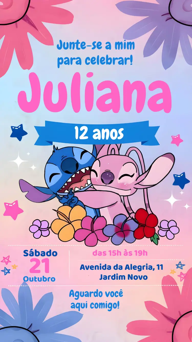 Convite Stich E Angel Azul