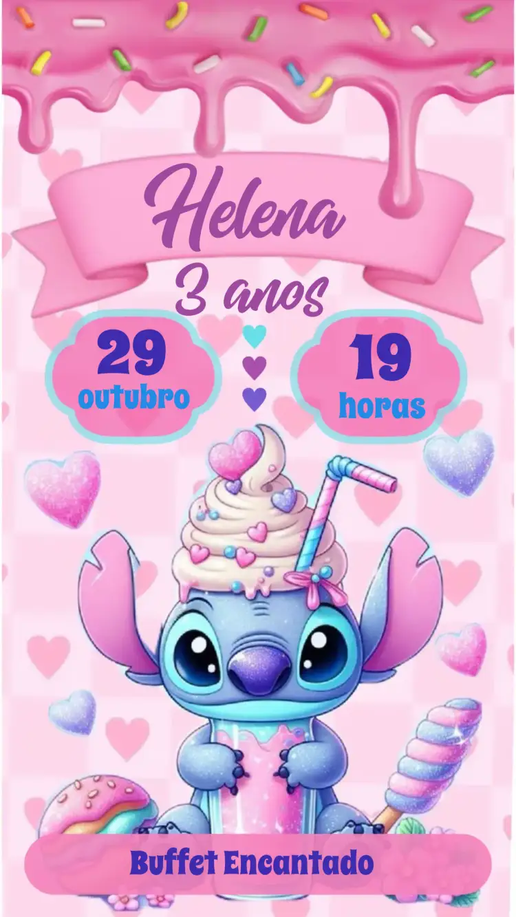 Convite Stitch – tema Aniversário Infantil colorido, divertido, temático, jovial, infantil