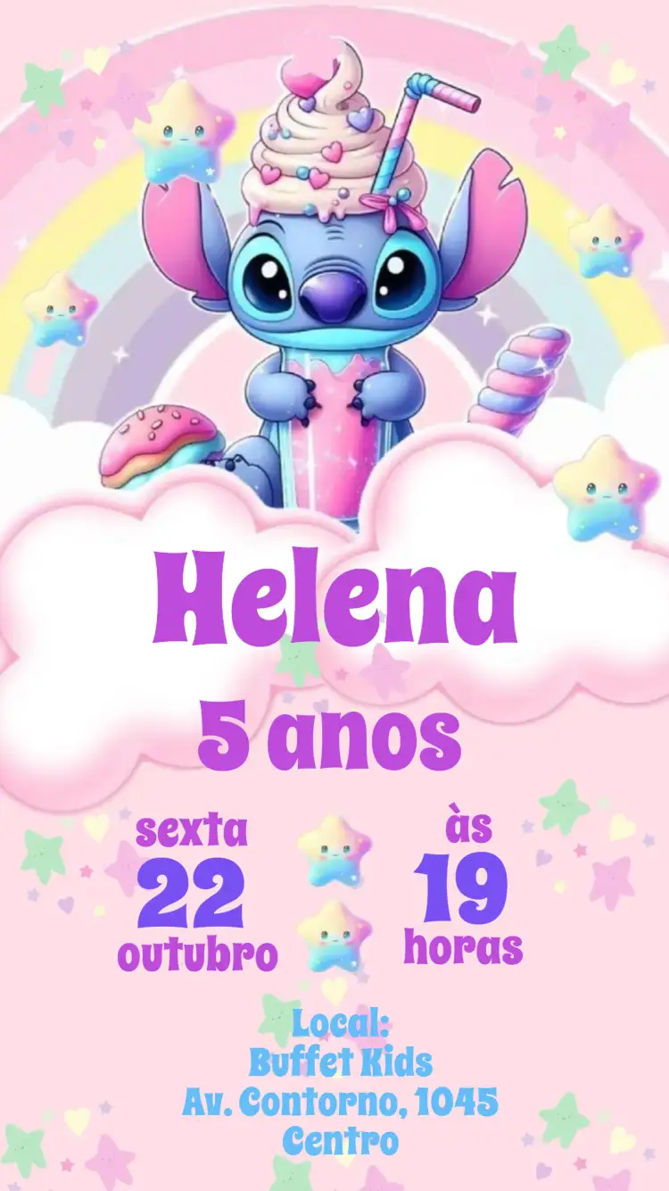 Convite Stitch – tema Aniversário Infantil colorido, temático, divertido, infantil, Disney, alegre