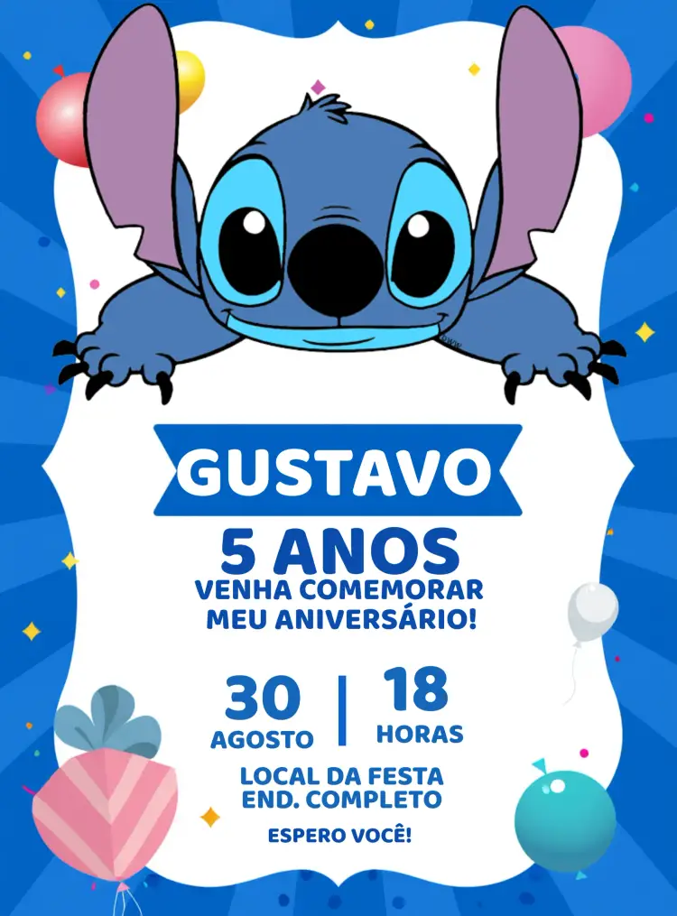 Convite Stitch Azul