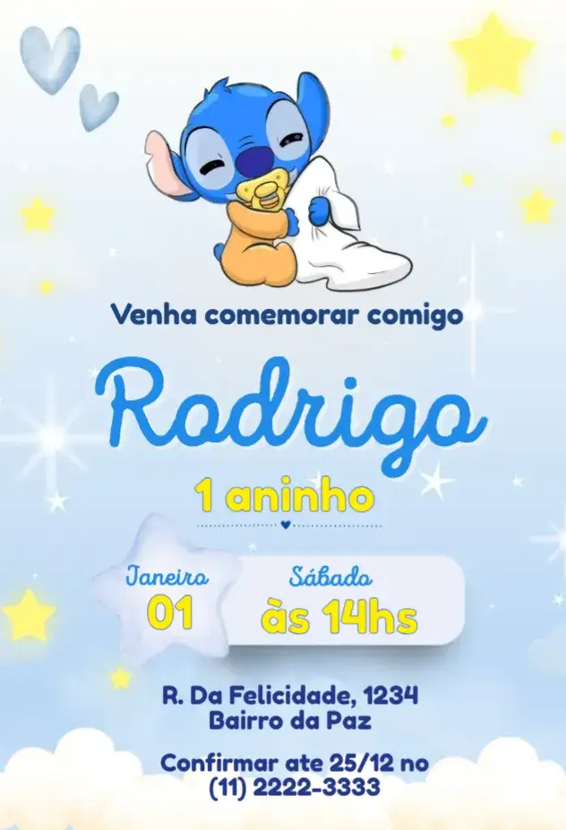 Convite Stitch Baby