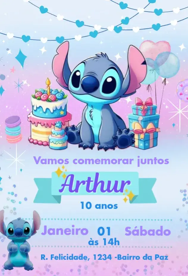 Convite Stitch Bolo e Presentes