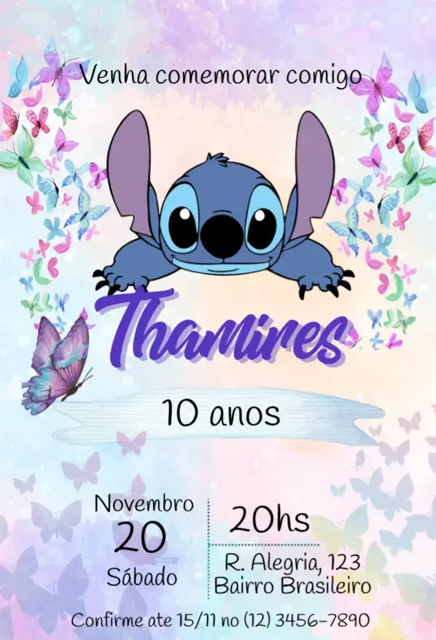 Convite Stitch borboletas