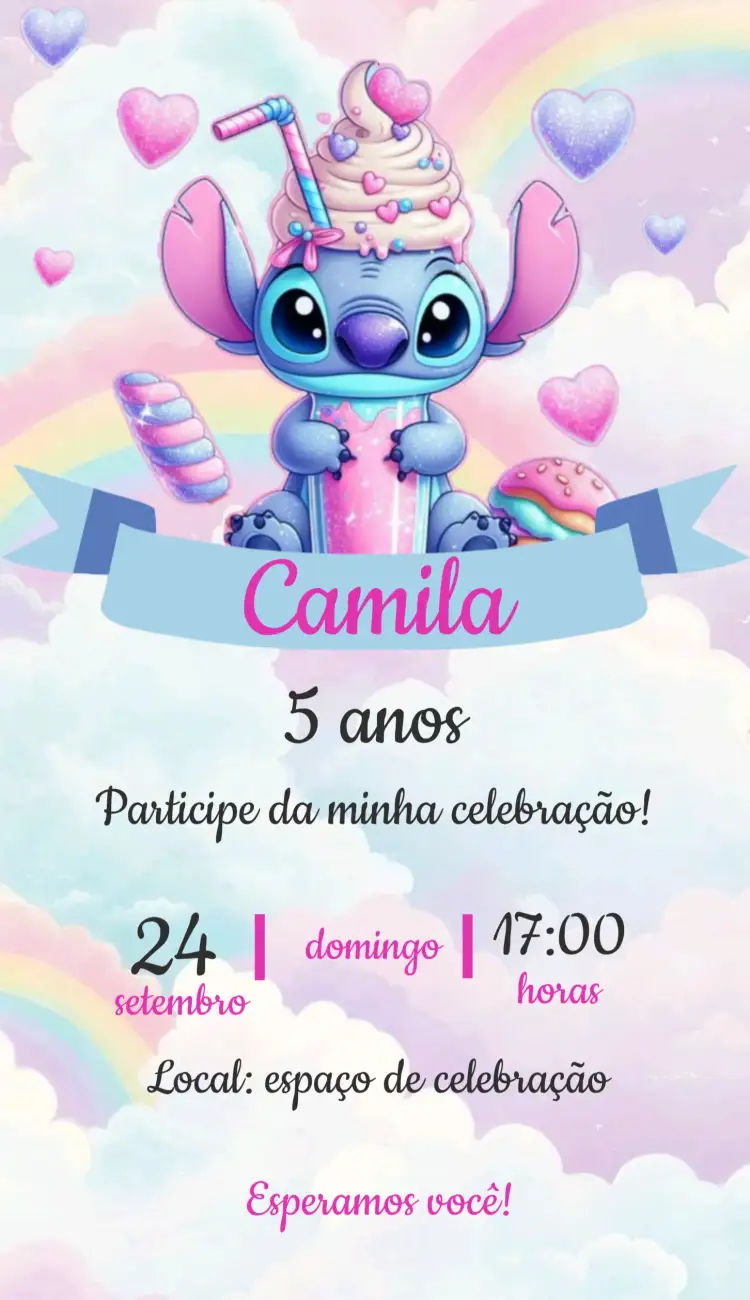 Convite Stitch Candy Colors – tema Mais pesquisados candy colors, divertido, infantil, colorido, temático, lúdico