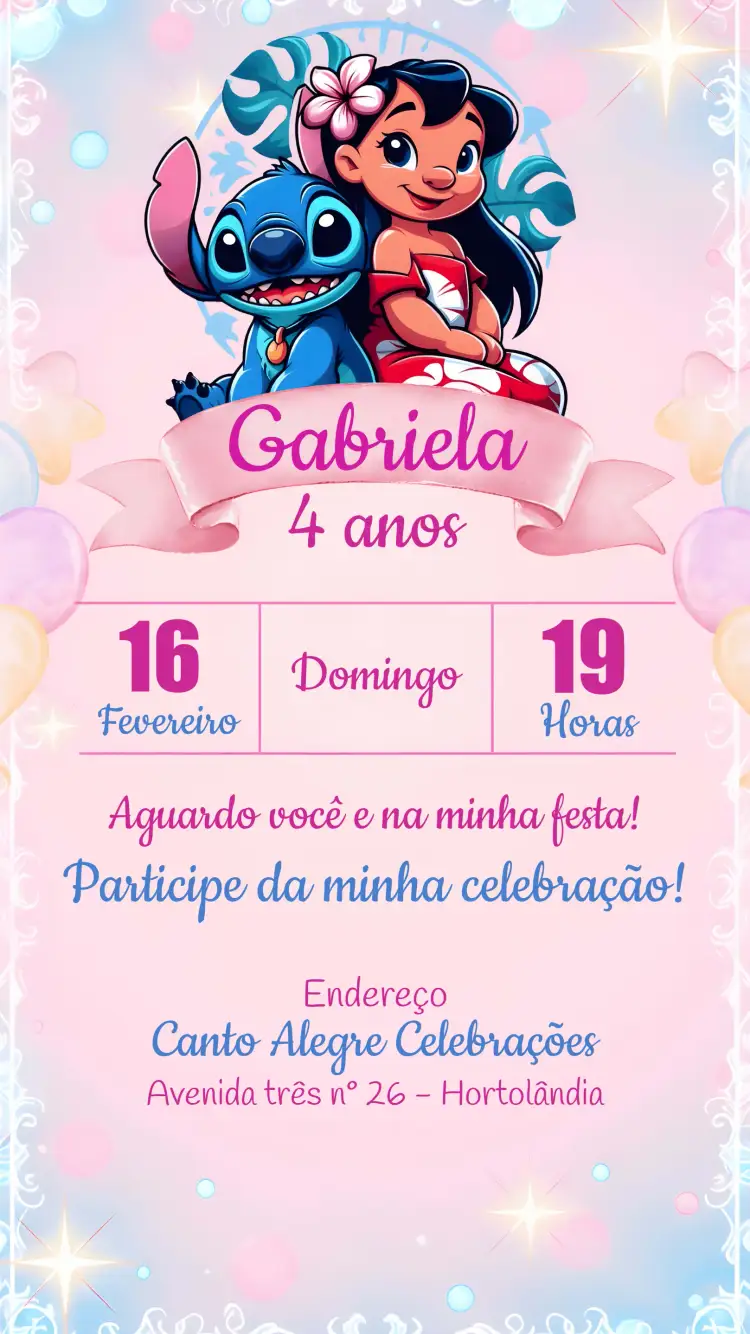 Convite Stitch Colorido – tema Mais pesquisados colorido, temático, divertido, infantil, animado