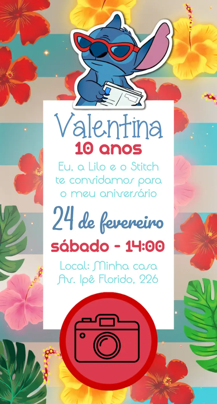 Convite Stitch Com Foto Desenho