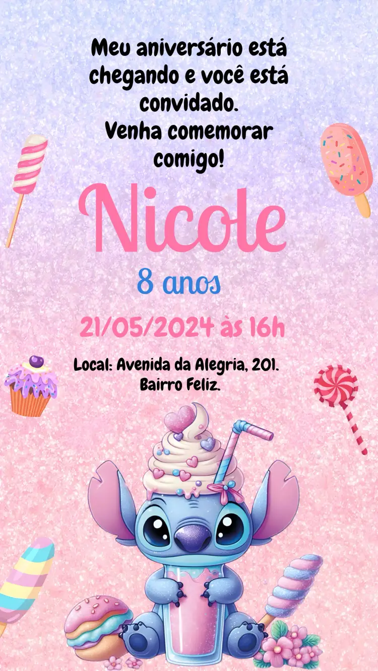 Convite Stitch Cupcake