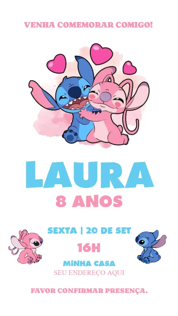Convite Stitch e Angel