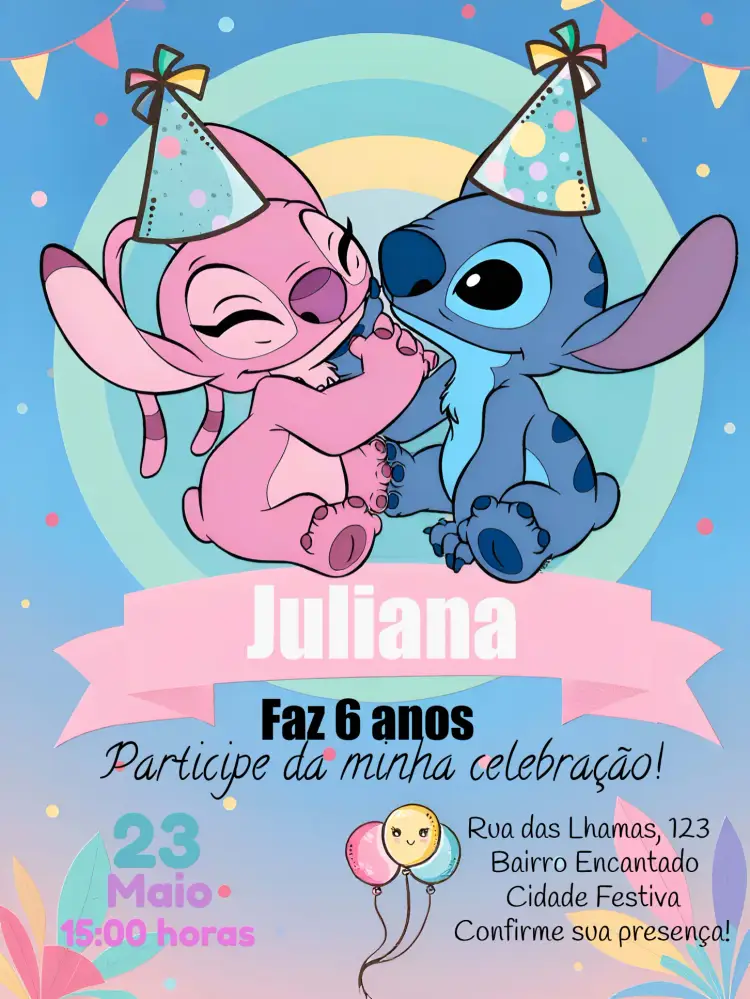 Convite Stitch E Angel Azul