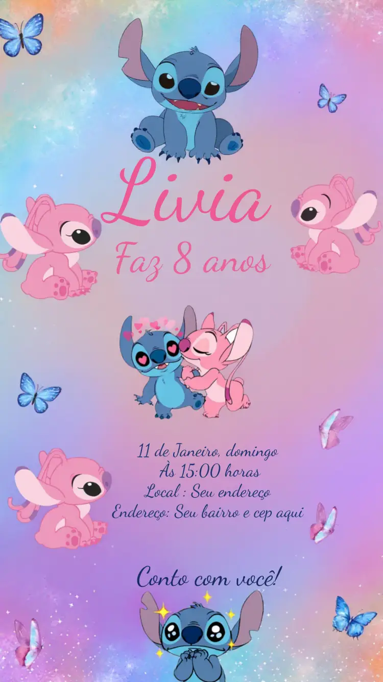 Convite Stitch E Angel Azul