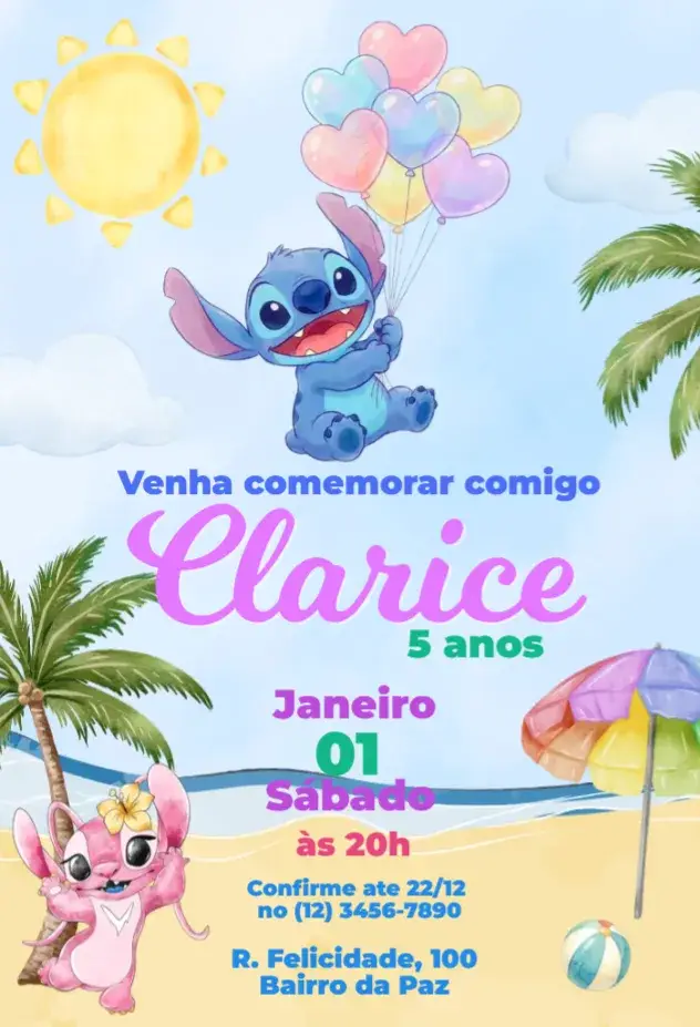 Convite Stitch e Angel Balões
