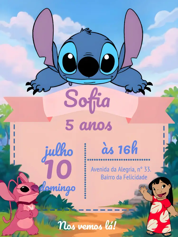 Convite Stitch E Angel Filme