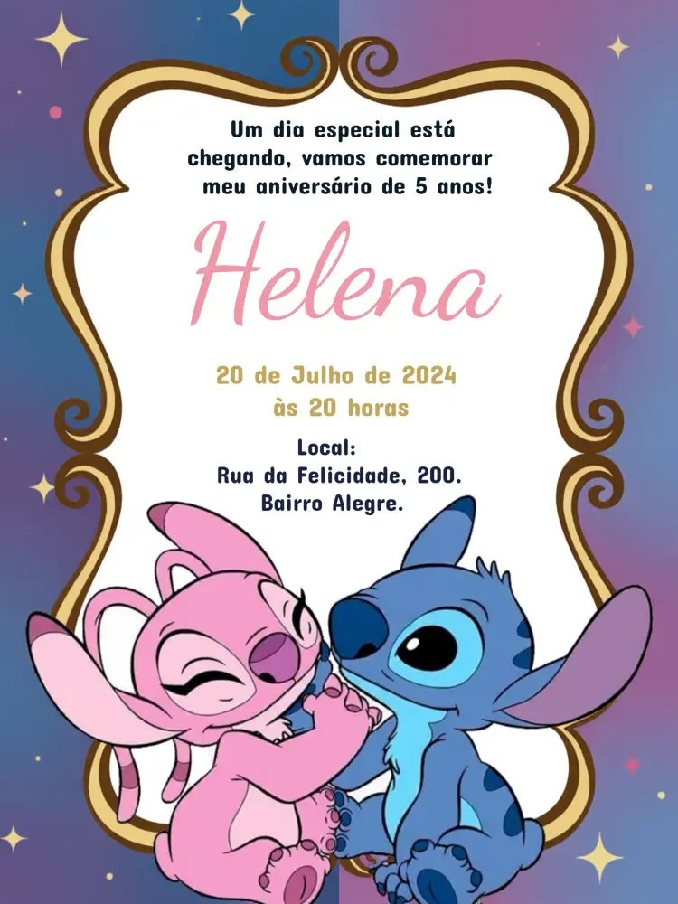 Convite Stitch E Angel Lilo