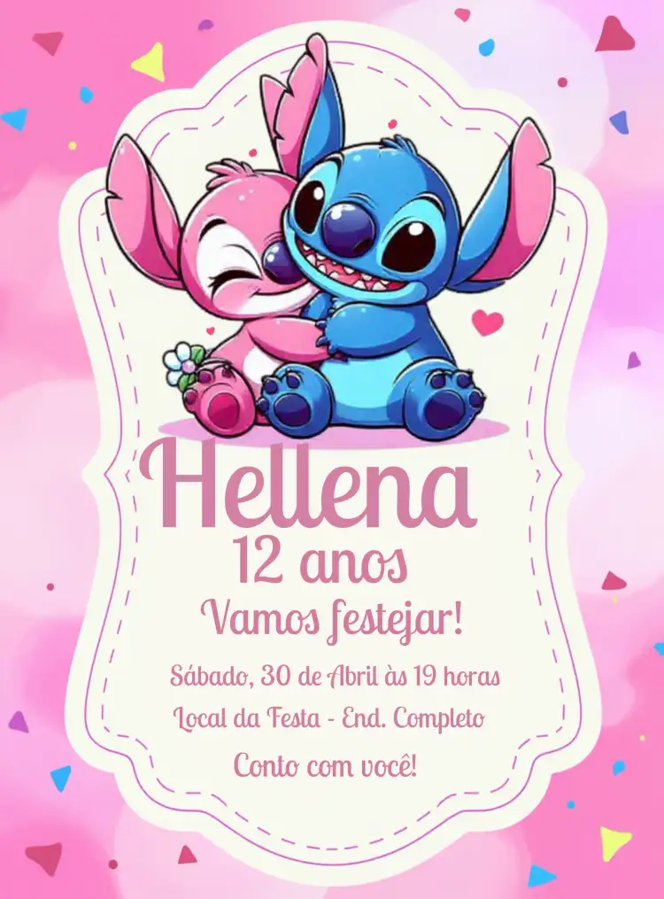 Convite Stitch E Angel Praia – tema Mais pesquisados praia, havaiano, infantil, colorido, divertido