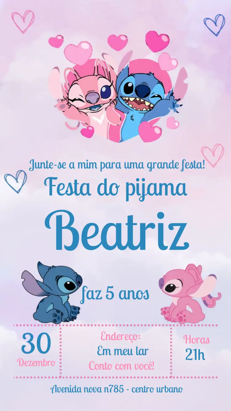 Convite Stitch E Angel Stiti