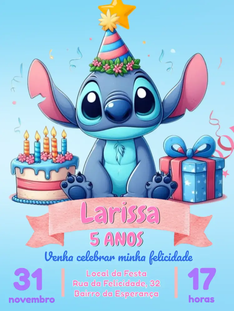Convite Stitch Editar editável e personalizável