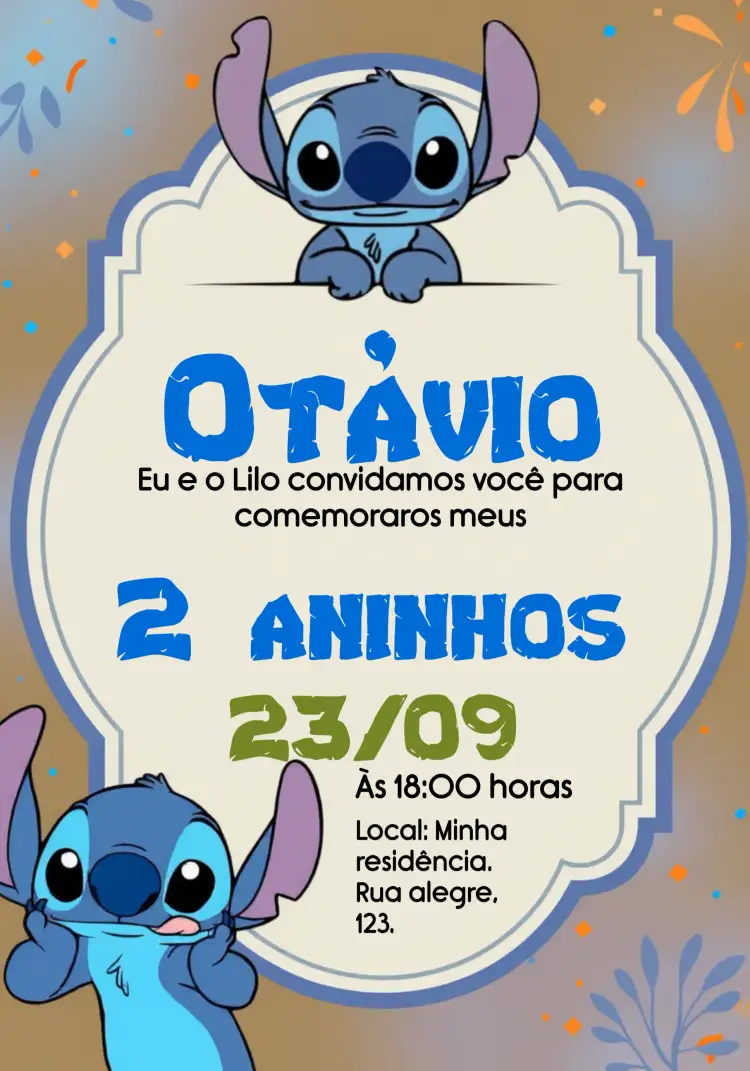 Convite Stitch Flores – tema Mais pesquisados floral, colorido, divertido, infantil, temático, moderno