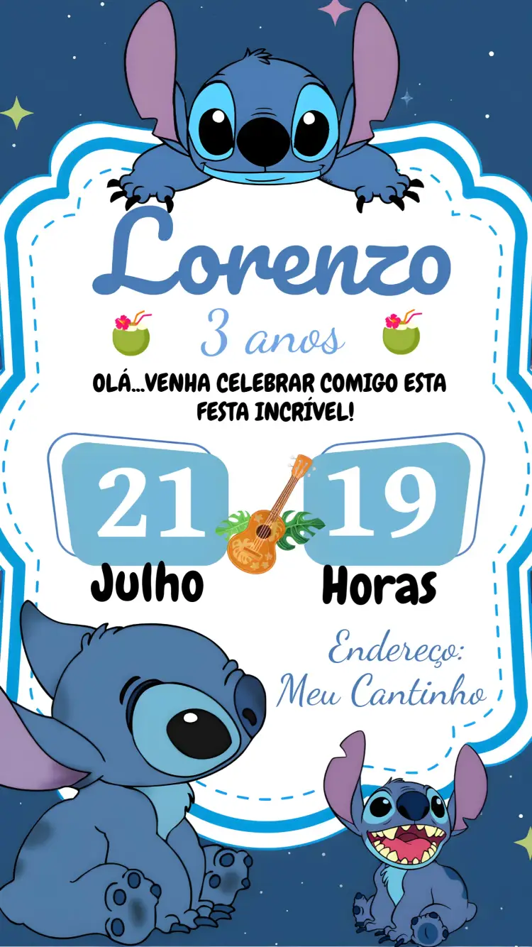 Convite Stitch Infantil