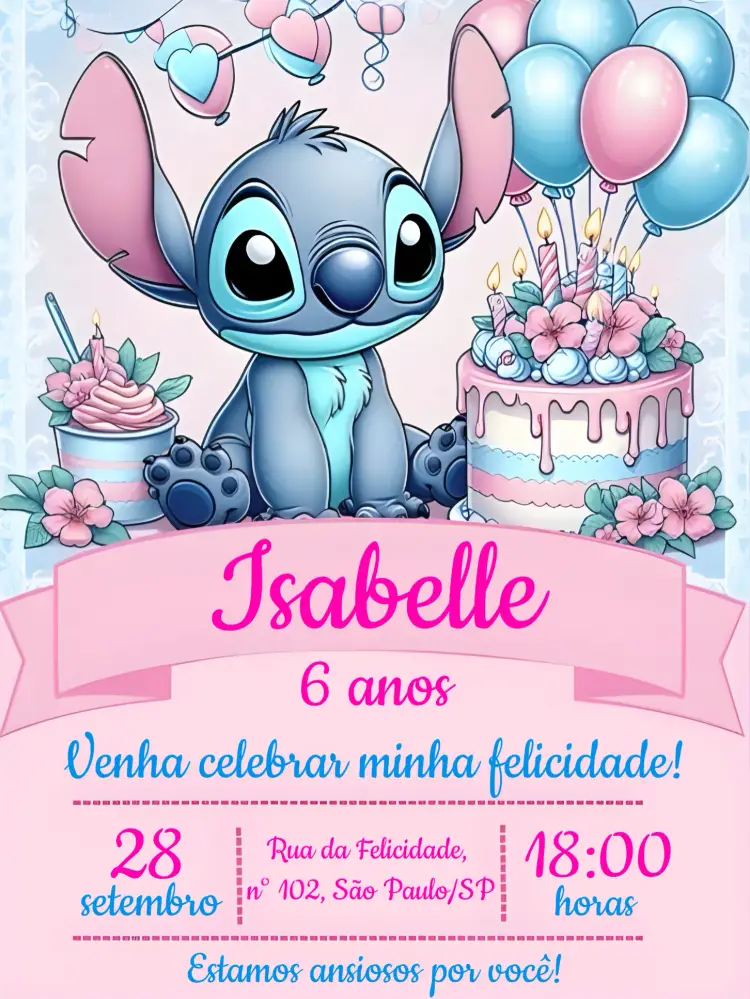 Convite Stitch Menina