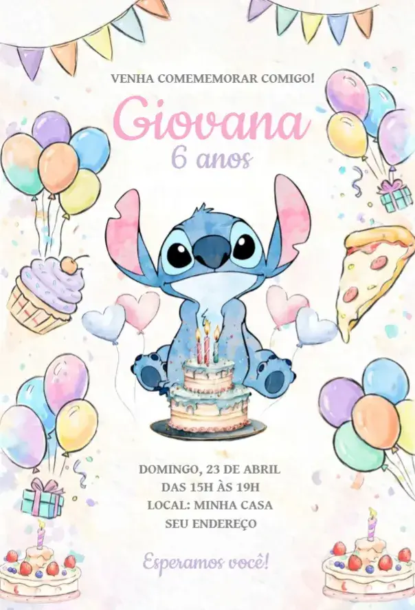 Convite Stitch pizza