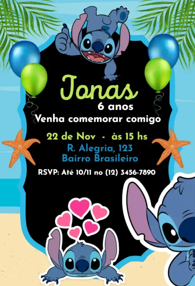 Convite Stitch Praia