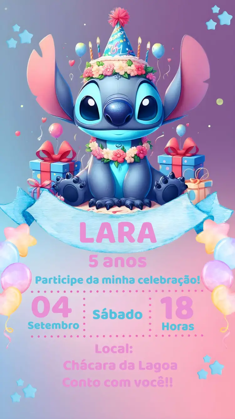 Convite Stitch Rosa
