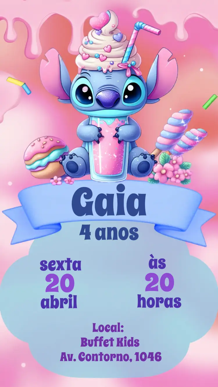 Convite Stitch Rosa