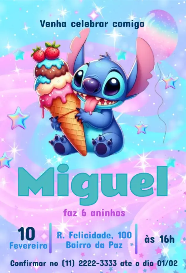 Convite Stitch Sorvete
