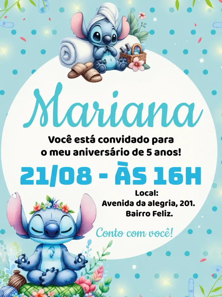 Convite Stitch Spa Azul