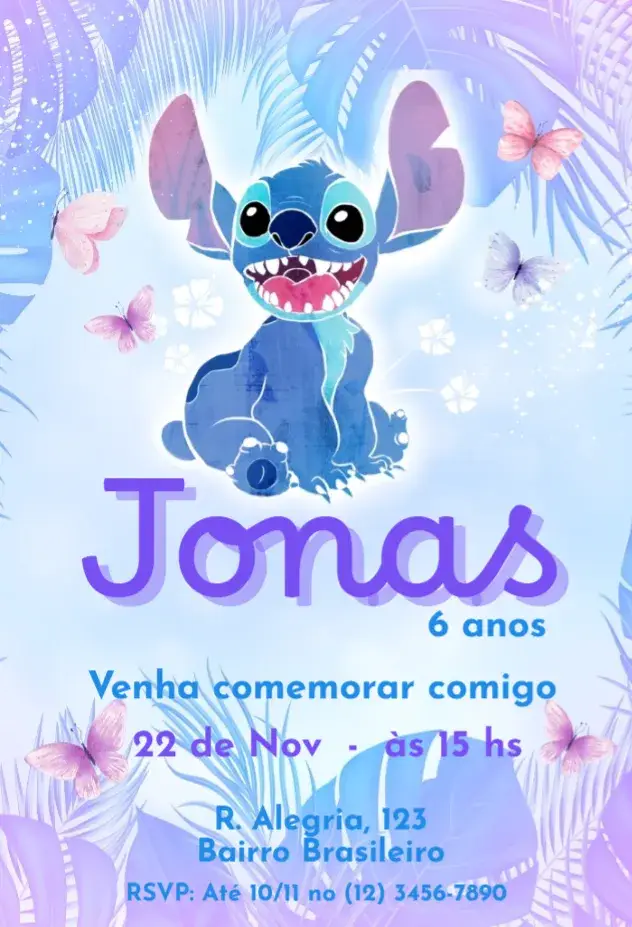 Convite Stitch Lilás