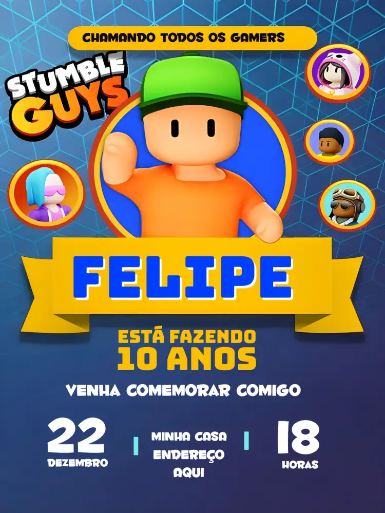Convite Stumble Guys Preto