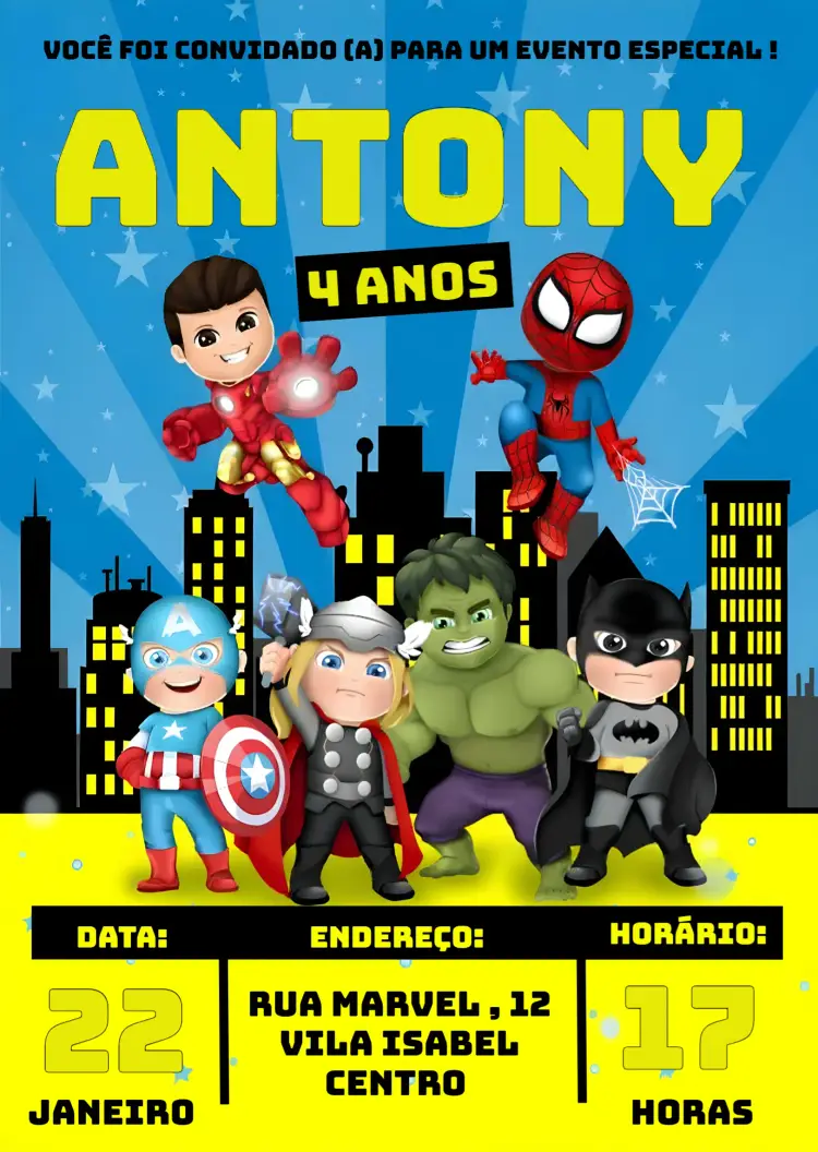 Convite Super Heróis Baby Vingadores Homem