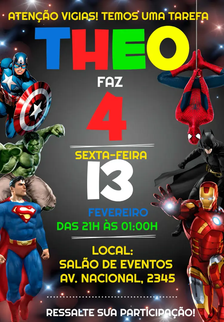 Convite Super Heróis Vingadores Avengers Ferro