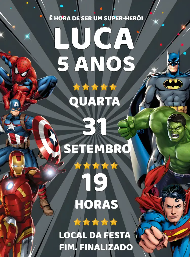 Convite Super Heróis Vingadores Batman