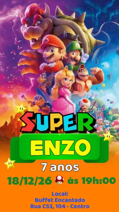 Invitation Super Mario – Kids' Birthday Party theme colorful, playful, fun, thematic, games, childlike