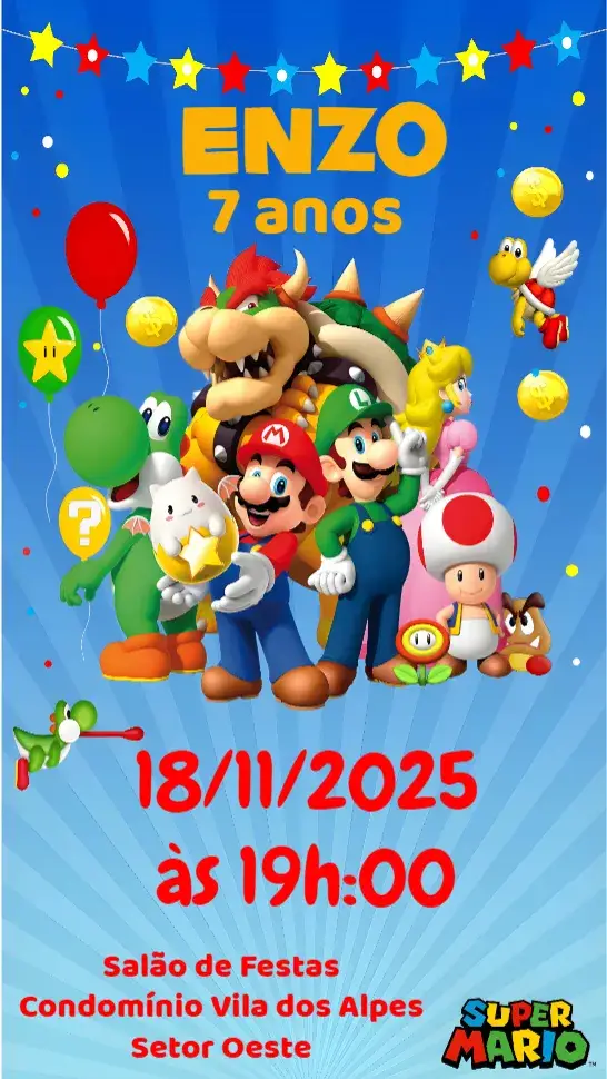 Convite Super Mario Bros