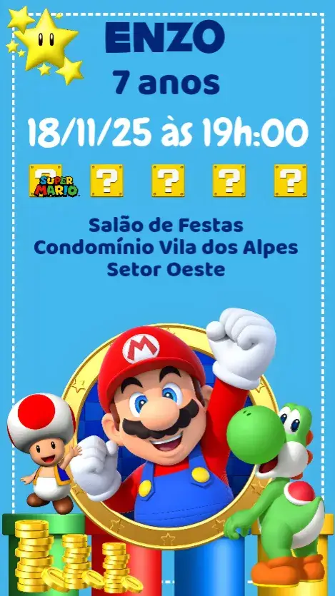 Convite Super Mario Bros