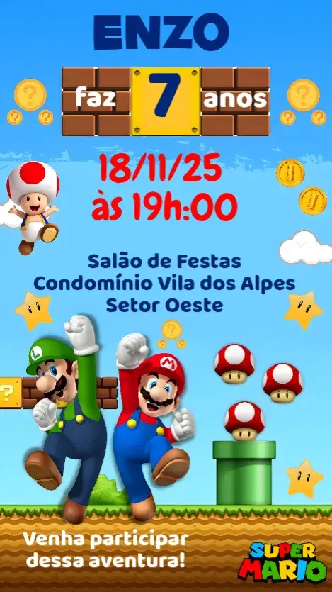 Convite Super Mario Bros