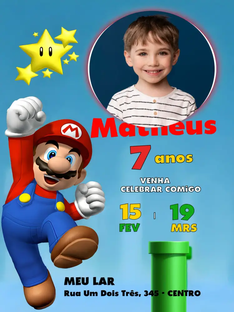 Convite Super Mario Bros Com Foto