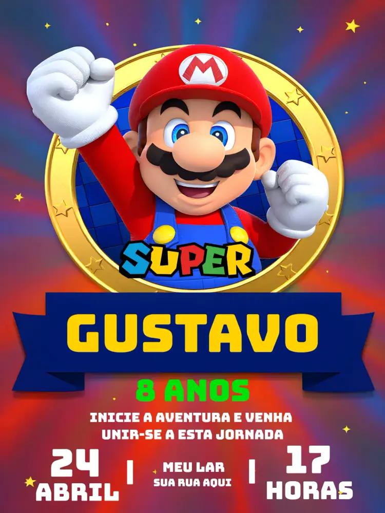 Convite Super Mario Bros World Mariobros