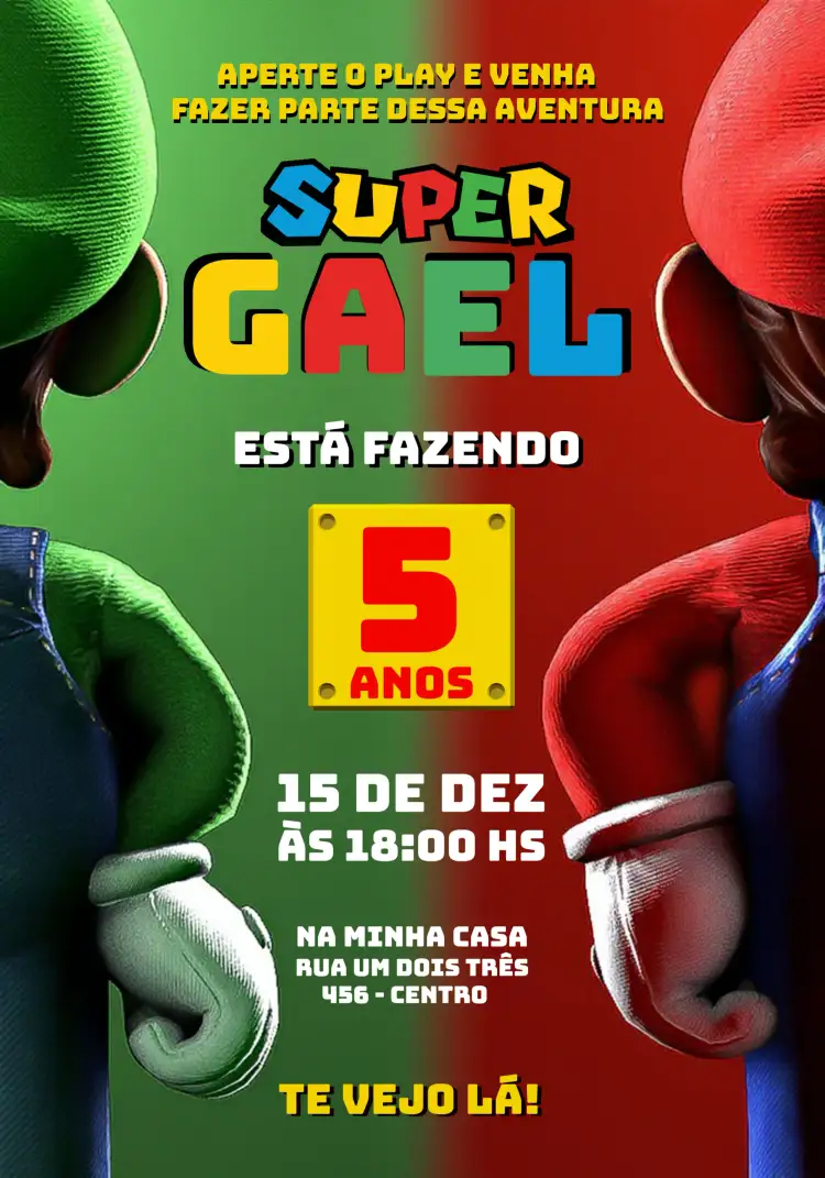 Convite Super Mario Bros World Yoshi – tema Mais pesquisados colorido, divertido, lúdico, temático, vintage, jogos