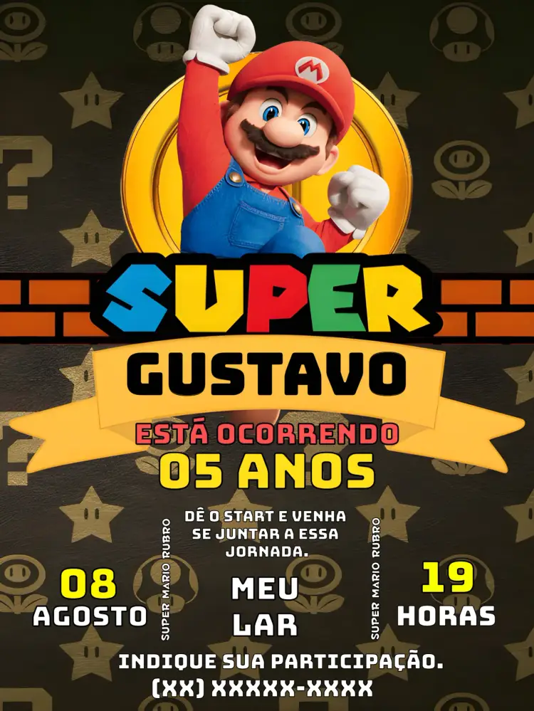 Convite Super Mario Vermelho