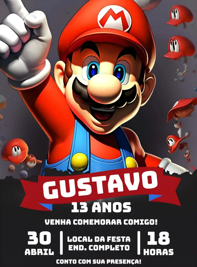 Convite Super Mário Vermelho