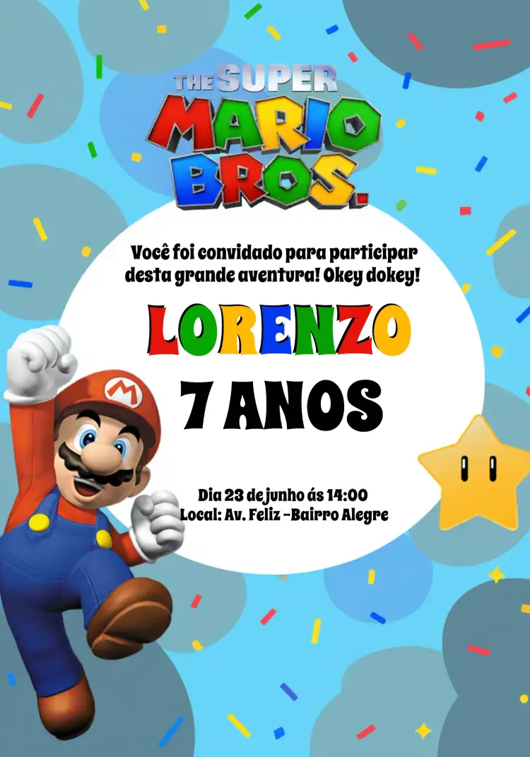Convite Super Mario Vermelho