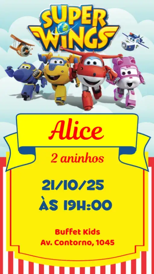 Convite Super Wings – tema Aniversário Infantil Super Wings, Aviões, Infantil