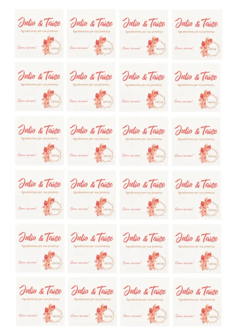 Convite Tag Casamento Floral Rosê
