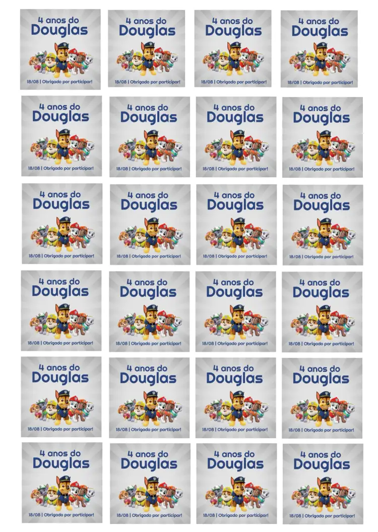 Convite Tag Patrulha Canina Colorido – tema Aniversário Infantil colorido, divertido, infantil, temático, animado